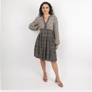 MAEVE By Anthropologie Amber Black Tan Swirl Dot Long Sleeve Tiered Tunic Dress